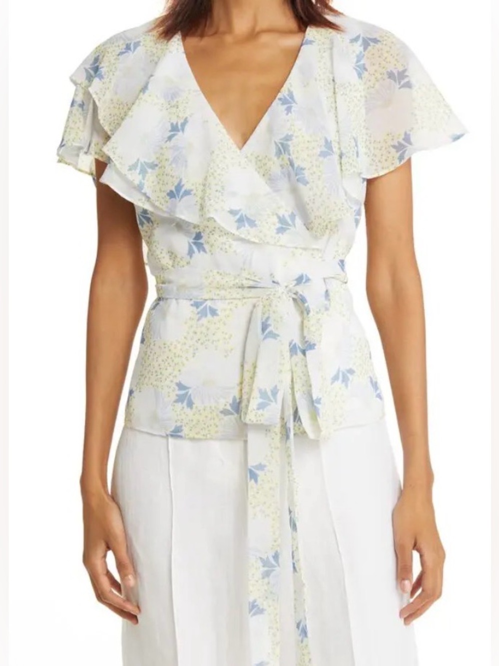 Ted Baker Gemmiaa Floral Print Ruffle Wrap Blouse - NWT - Size 3 (US 8-10)